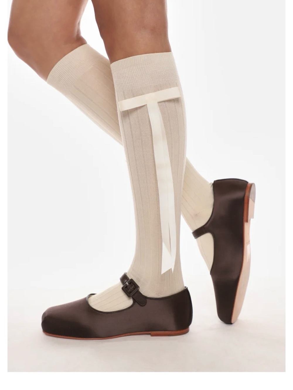 Sandy Liang Mary Jane Pointe Brown Satin Flats
